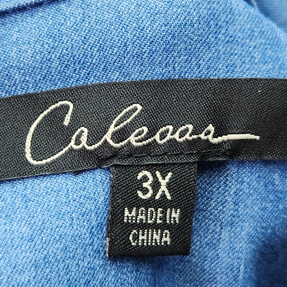 Calessa Womens Plus 3X Indigo Blue Embroidered Sleeve Denim Shirt Blouse Top New - Picture 5 of 8